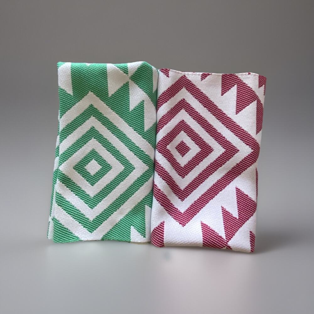 2 Kravet Brocade Jacquard Fabric Red Green White Sample Southwest Motif 28 x 25